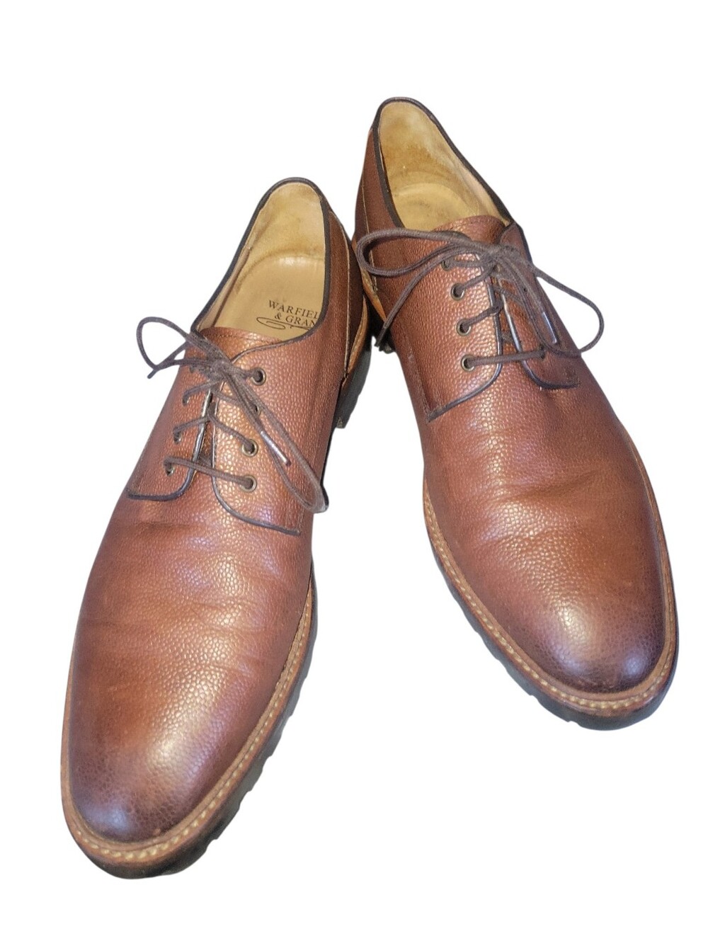 Warfield & Grand Men's Hobbs Cognac Pebble-Grain Leather Derby Shoes Sz 10